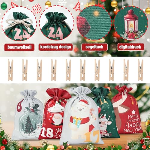 Gmngis Christmas Burlap Treat Bags 2025 - 24 Pack Holiday Gift Bags with Drawstrings