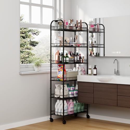 10-Inch Deep 6-Tier Slim Mobile Storage Cart with Wheels for Narrow Spaces