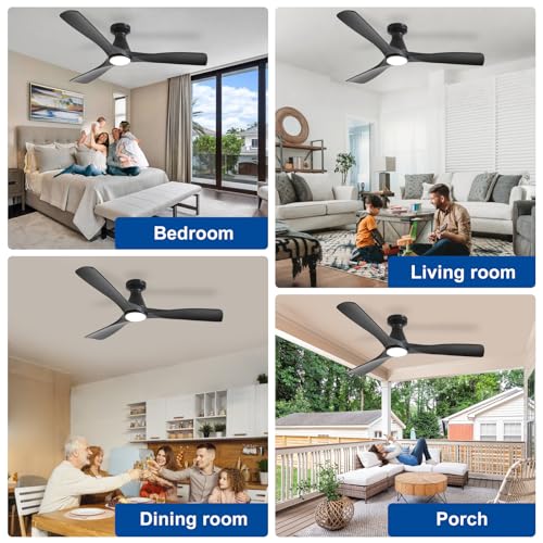 Depuley Black 52-Inch Ceiling Fan with Lights, Remote, Dimmable & Quiet Motor