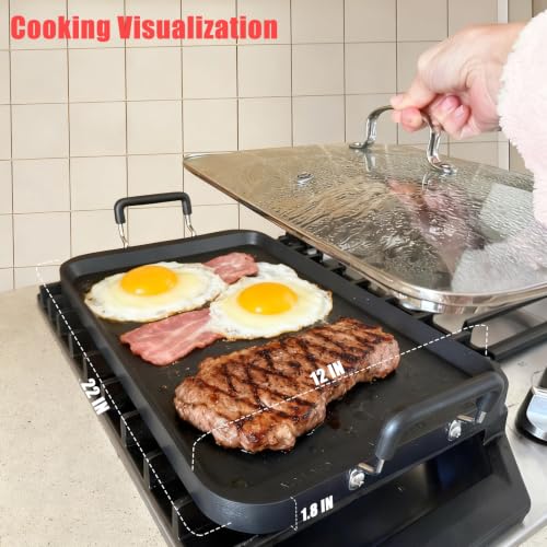 Vayepro 22x12 Inch Nonstick Double Burner Griddle Pan with Glass Lid - Aluminum Camping & Stove Top Cookware Variation of THIS listing