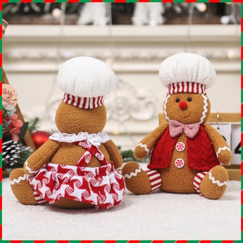 Adorable Christmas Gingerbread Man Plush Toy-9.4in Gingerbread Shape Stuffed Animal,Gingerbread Plush Doll for Christmas Tree Topper Xmas Party Decor (boy+Girl)