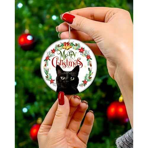 Black Cat Ornament for Christmas Tree - Keepsake Gifts for Cat Lovers, Mom and Women