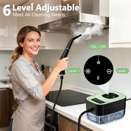 WSRYYCC Green Handheld Steam Cleaner with 16 Accessories, 6-Level Adjustable, 15s Heat-Up