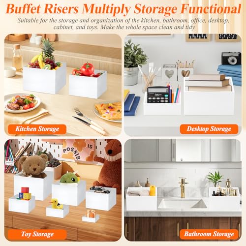 White Acrylic Buffet Risers Set with Mini Sign & Markers - 10 Sizes