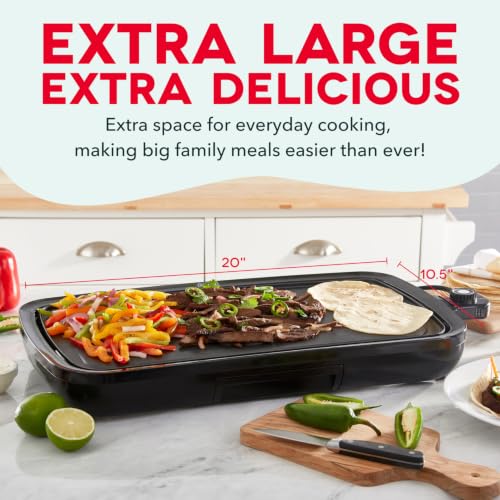 DASH Deluxe Electric Griddle Black - Removable Nonstick Plate, 20x10.5 Inch