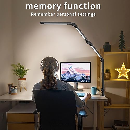 LED Desk Lamp with Clamp & Flexible Arm - 3 Light Sources, 4 Color Modes, Black - 4j3D
