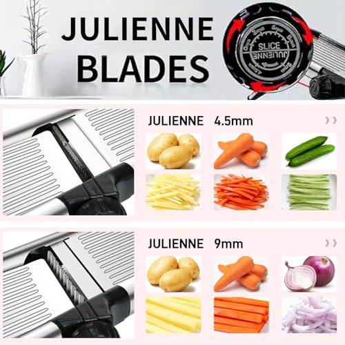 Mandoline Slicer for Kitchen with Julienne & Adjustable Thickness - Silver