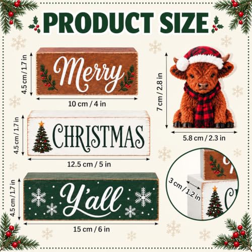 Farmhouse Highland Cow Christmas Tiered Tray Decor - Rustic Wooden Sign