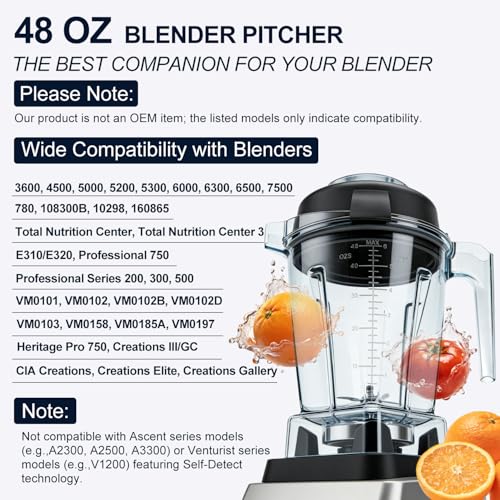 Deuovht 48oz Blender Pitcher Compatible with Vitamix Models, Stainless Steel Blades