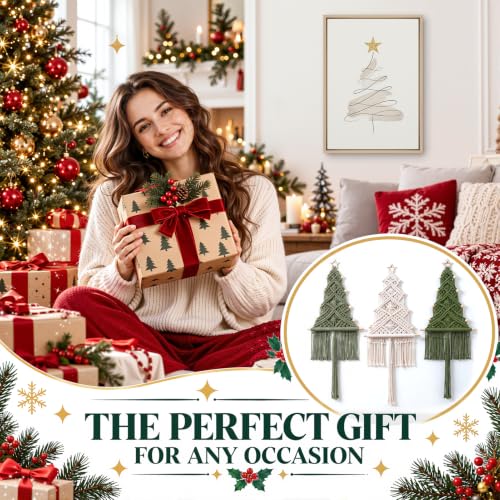 Taysta Macrame Christmas Tree Wall Hanging Decor 3 Pack Sage White Green