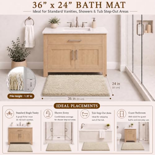 Yimobra Non Slip Washable Plush Bathroom Rug 36x24 Inches - Light Beige & White