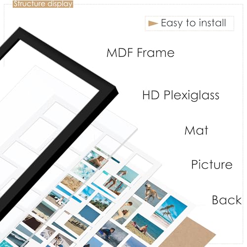 DUENPY 22x32 Inch Collage Photo Frame for 24 4x6 Photos Black - Easy Install, Shatterproof Plexiglass, Wall Mountable