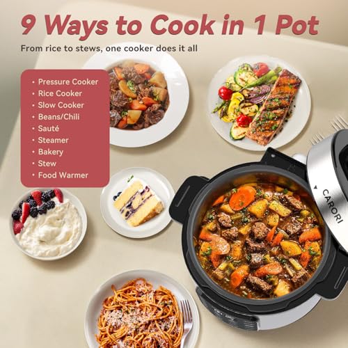 Carori 6 Qt Electric Pressure Cooker with 9 Functions, Programmable Touchscreen, Silver
