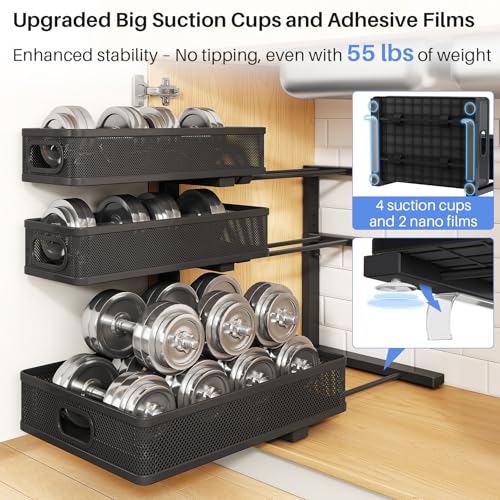 Under Sink Organizer 3-Tier Metal Pull-Out Shelf, Height Adjustable, 2-Pack Black