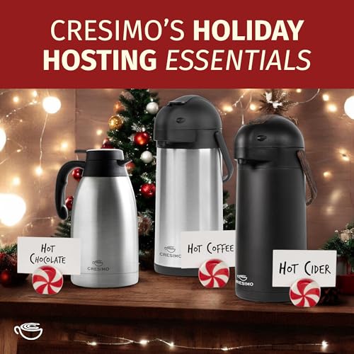 Cresimo 2L / 68oz Thermal Coffee Carafe - Silver Insulated Hot & Cold Beverage Dispenser