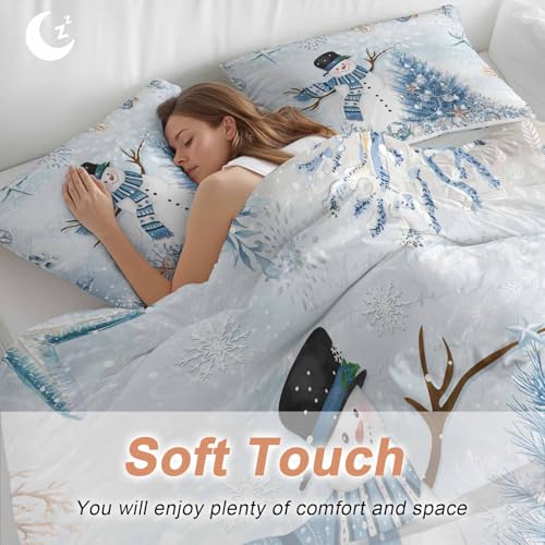 California King Snowman Christmas Bedding Set with Starfish & Tree, Blue
