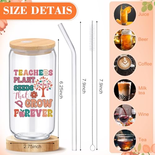 Amyhill Boho Teacher Appreciation Gifts 16oz Glass Cups with Lids & Straws