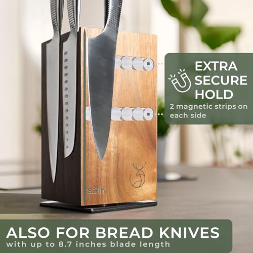 Magnetic Knife Holder with 360° Swivel - Acacia Wood & Strong Magnets