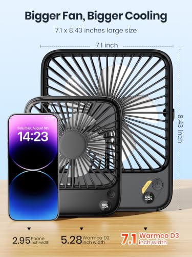 Warmco D3 10000mAh Portable Travel Fan, 7-inch Wide, 10-24H Battery