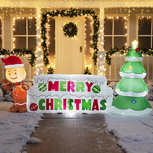 Joiedomi 10 ft Christmas Inflatable Gingerbread Man & Christmas Tree with LEDs