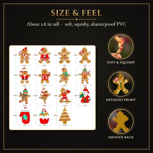 16 Pcs Gingerbread Man Ornaments for Christmas Tree – Soft PVC