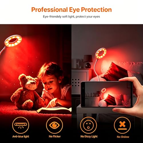 White Desk Lamp with 670nm Red Light Therapy for Sleep & Reading