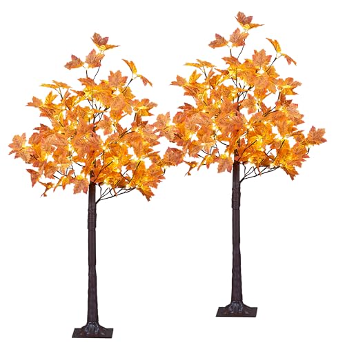 4FT Artificial Maple Tree with 144 Warm White Lights - Indoor Outdoor Fall Decorations - Variation 4FT-2