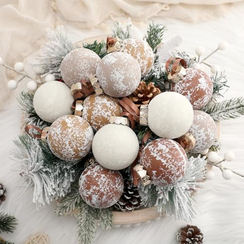 PullCrease 12 Pcs Light Brown Neutral Christmas Ornaments - Powder Matte Tree Decor