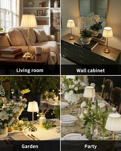 KDG Gold & Beige Cordless LED Table Lamps Set of 2, Rechargeable Touch-Control Desk Lights