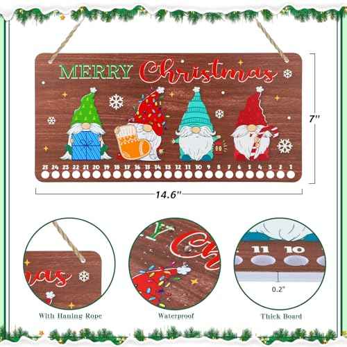 WaaHome Christmas Advent Calendar Welcome Sign 2025-7''x14.6'' Gnome Christmas Hanging Decorations Candy Canes Christmas Countdown Calender for Kids Christmas Home Wall Indoor Decor