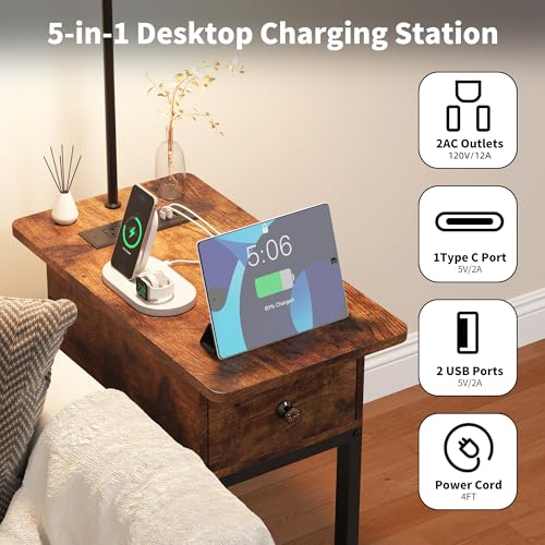 Runjuly Floor Lamp with Table & Charging Station - Rustic Brown, 1 Variation