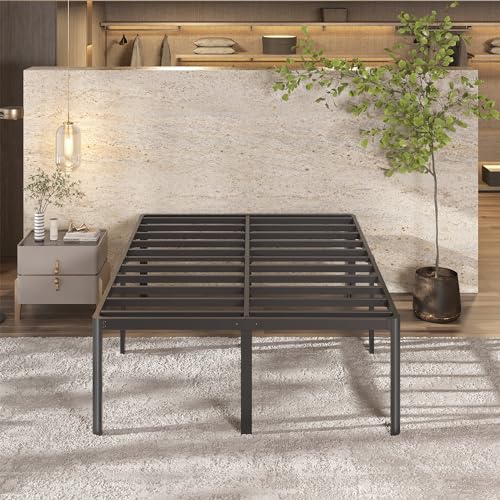 Full Size Metal Bed Frame 22 Inch High Platform Bed with Rounded Legs, Noise-Free, Easy Assembly, Black