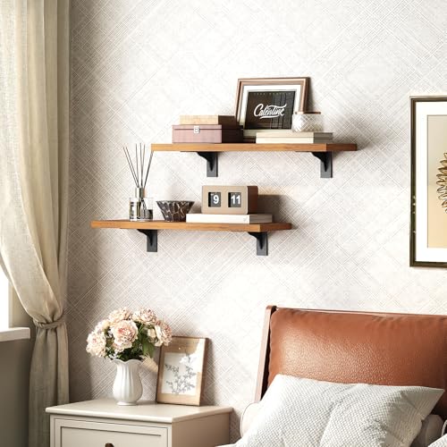 Rustic Brown & Black 15.7-Inch Wall Floating Shelves Set of 2