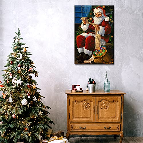 Santa Reading Wishes Christmas Wall Art — 24x36in Canvas Print