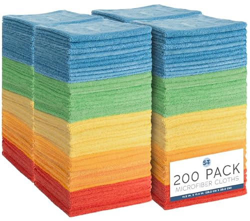 200 Pack Microfiber Cleaning Cloths - 11.5 x 11.5 Inches, Ultra-Soft & Lint-Free