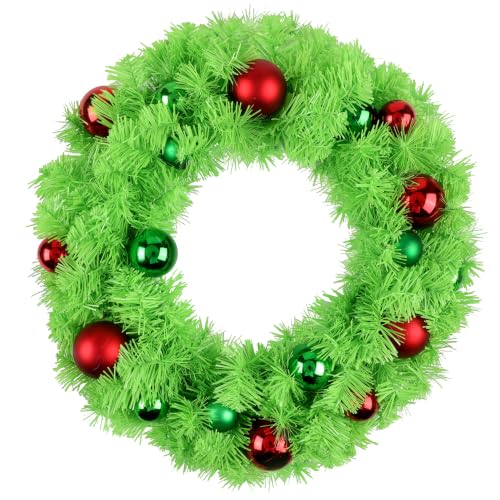 Enven Lime Green Christmas Wreath with Ornaments - Indoor Outdoor Holiday Decor