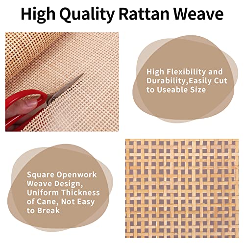 Natural Square Cane Webbing Roll 24 Inch x 5 Feet for Furniture & Crafting