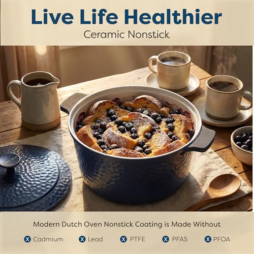 Gotham Steel Hammered Navy 5 Qt Lightweight Dutch Oven with Lid & Handles
