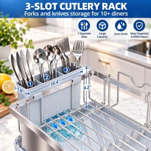 Godboat Dish Drying Rack - Silver Stainless Steel Kitchen Counter Organizer