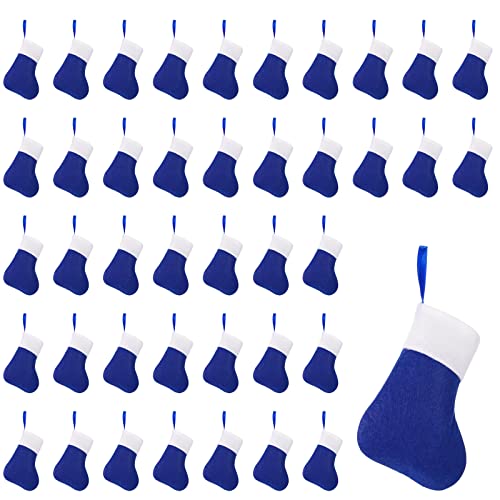 Seematn 100 Pcs Mini Christmas Stockings Blue White with White Plush Trim