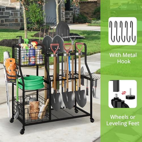 keomaisyto Garden Tool Organizer with Heavy Duty Wheels, 36.2 x 16.5 x 37 in