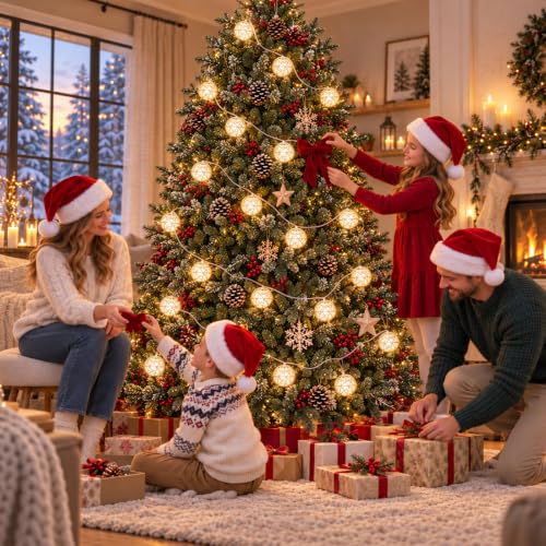 LAWOHO White 10.3 ft Christmas Garland with 20 Rattan Balls & LED Lights (Variant: White)