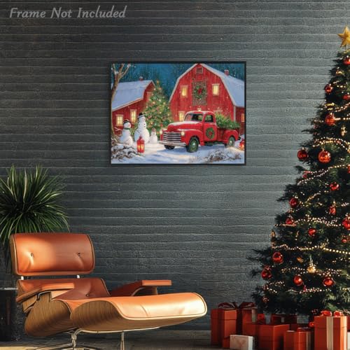 Dazzlewall Winter Truck & Home Canvas Wall Art 12x16 Unframed - Red Christmas Scene