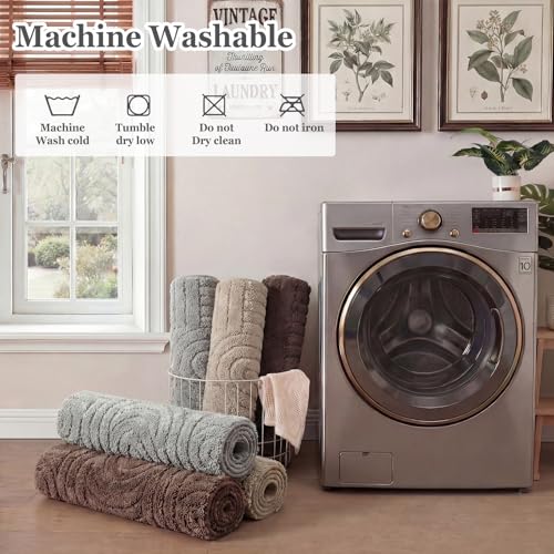 Bathroom Rugs Set 5 Pieces - Microfiber Non-Slip Shower Mat & Contour Toilet Rug, Grey, 18x26/20x32/20x48/U20x24/Cover19x21