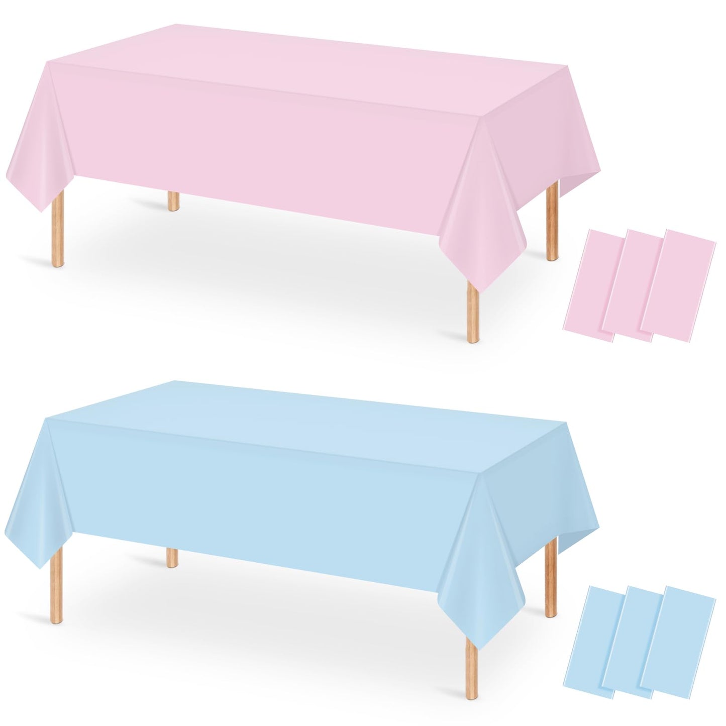 MASHAN 6Pack Round Gender Reveal Tablecloths,Disposable Plastic Pink and Blue Tablecloth,Table Covers for Boy or Girl Baby Shower Party Decorations,84 Inch
