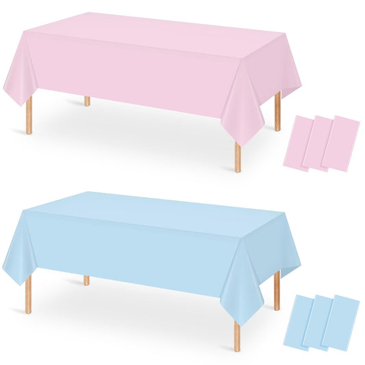 MASHAN 6Pack Round Gender Reveal Tablecloths,Disposable Plastic Pink and Blue Tablecloth,Table Covers for Boy or Girl Baby Shower Party Decorations,84 Inch