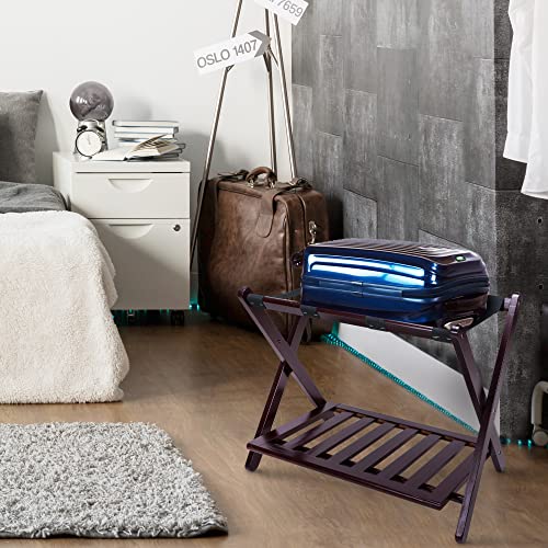 Foldable Luggage Rack with Shelf - Espresso Home & Travel Accessory