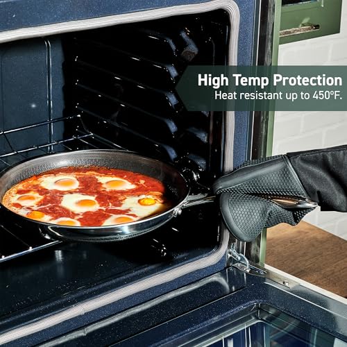 HexClad Silicone Oven Mitts Set of 2 Heat-Resistant to 500°F Kitchen Safety Gloves