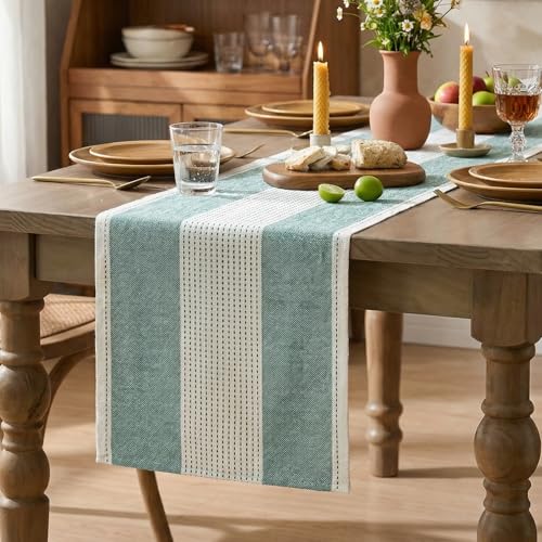 Artoid Mode 13 x 90 Inch Forest Green Farmhouse Table Runner – Macrame Polyester