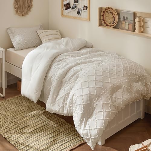 Bedsure Boho Tufted Beige Twin XL Comforter Set - Farmhouse Style Bedding